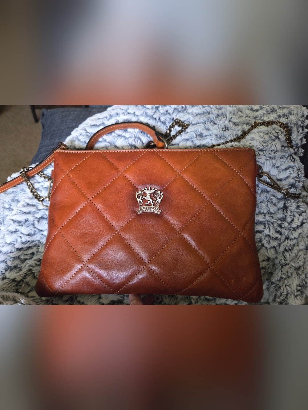 Quilted Brown Leather Shoulder Bag with Chain Strap